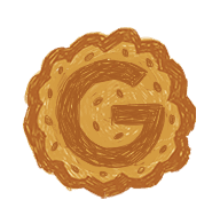 Illustration of a brown mooncake with the letter G on the top