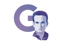 Purple illustration of the letter G with an illustration of César Lattes