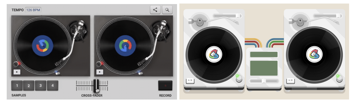 Two turntables with Google Gs in the center 