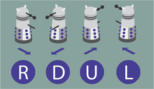 An animated GIF of four Dalek robots 