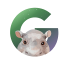 Illustration of letter G with a hippo's head peeking out