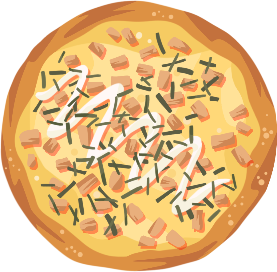 An illustration of a teriyaki mayonnaise pizza