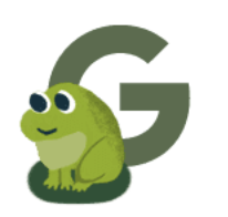 Illustration of a frog with the letter G