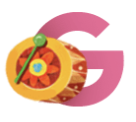 Illustration of the letter G with a colorful drum