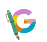 Multicolored illustration of the letter G with a green pen