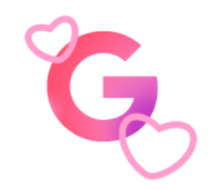 Illustration of a pink letter G with two hearts