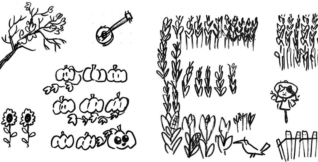 Black and white sketches of corn mazes 