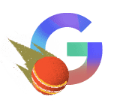 Multicolored illustration of the letter G with a cricket ball