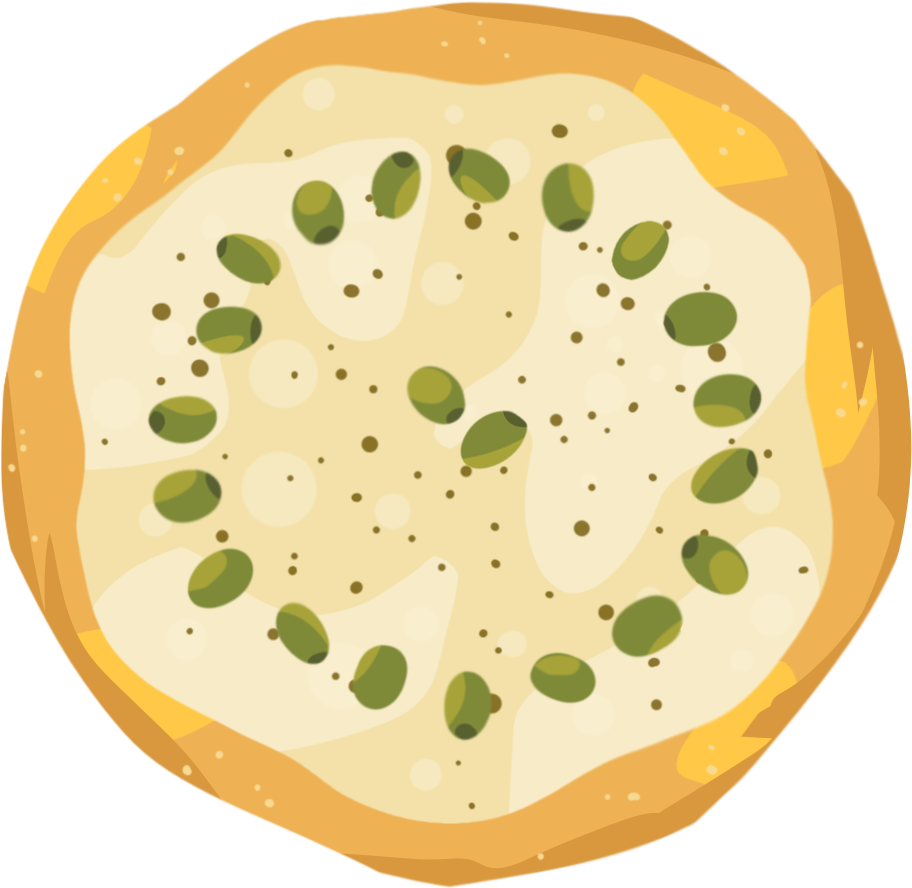 An illustration of a muzzarella pizza