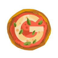 Illustration of the letter G in a pizza