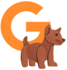 Illustration of the letter G with a brown dog