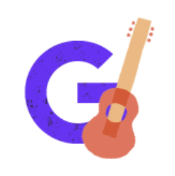 Illustration of a purple G with a guitar 