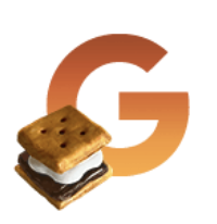 Illustration of the letter G with a s'more