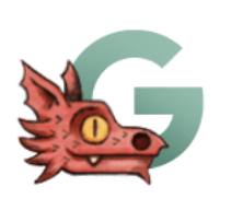 Illustration of a red dragon head with the letter G