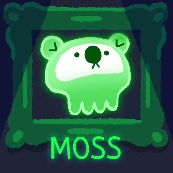 Green bear shaped character named Moss