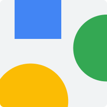 An abstract image with a blue square, green circle, and yellow circle on a gray background