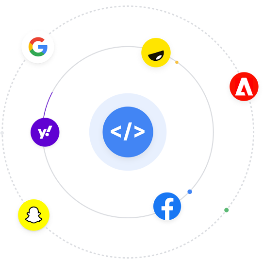 Ilustracja logo znanych firm orbitujących wokół ikony interfejsu API narzędzi do ochrony dzieci.