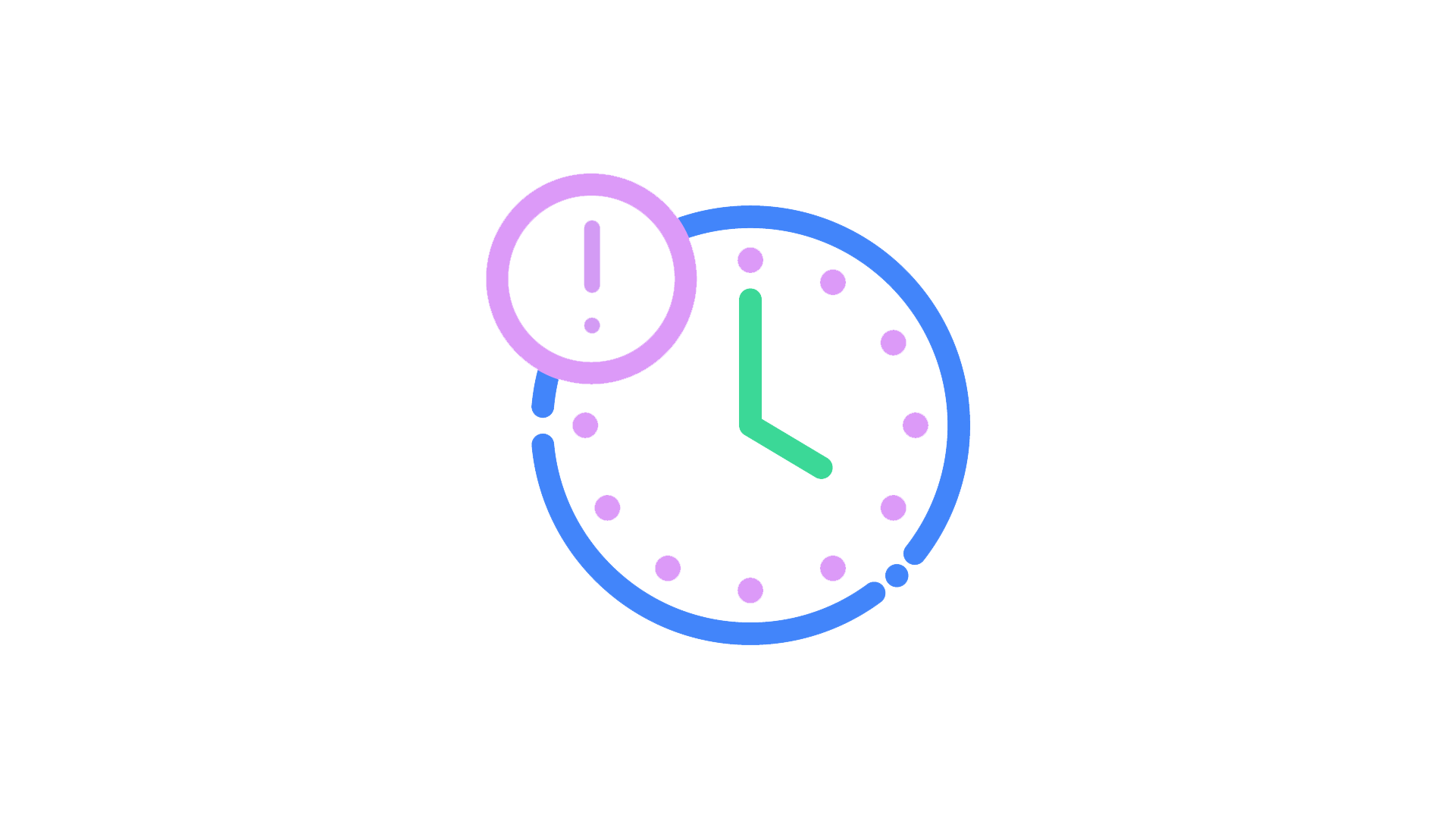 A circular clock icon with a small exclamation mark, representing a time delay.