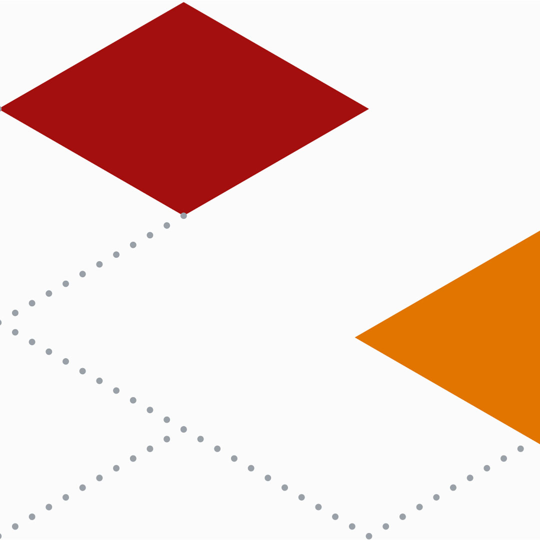 Red and orange squares connected by dotted lines on a white background