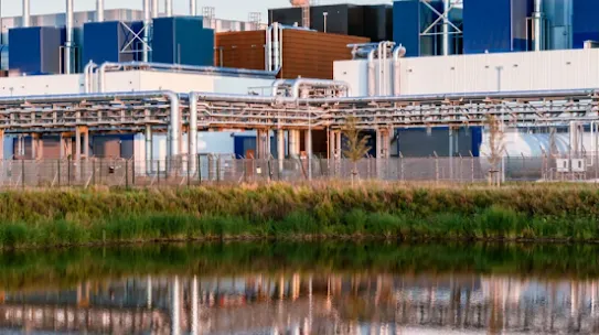 An exterior view of a Google data center. 