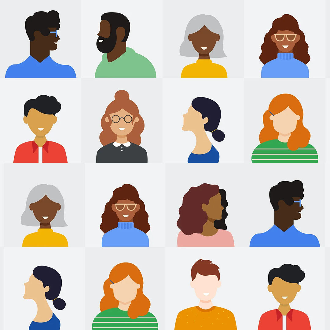 An illustration of examples of people across the skin tone spectrum