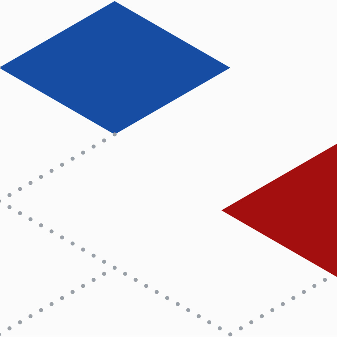 Blue and red squares connected by dotted lines on a white background.