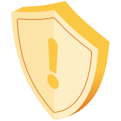 Graphic of a shield in yellow with an exclamation point in the middle