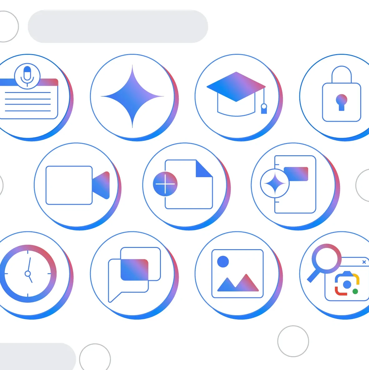 A graphic showing education-related icons within bubbles