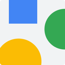 A simple illustration featuring a blue square, a green circle, and a partial yellow circle against a light gray background.