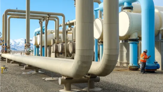 A network of pipes outside a Google data center. 