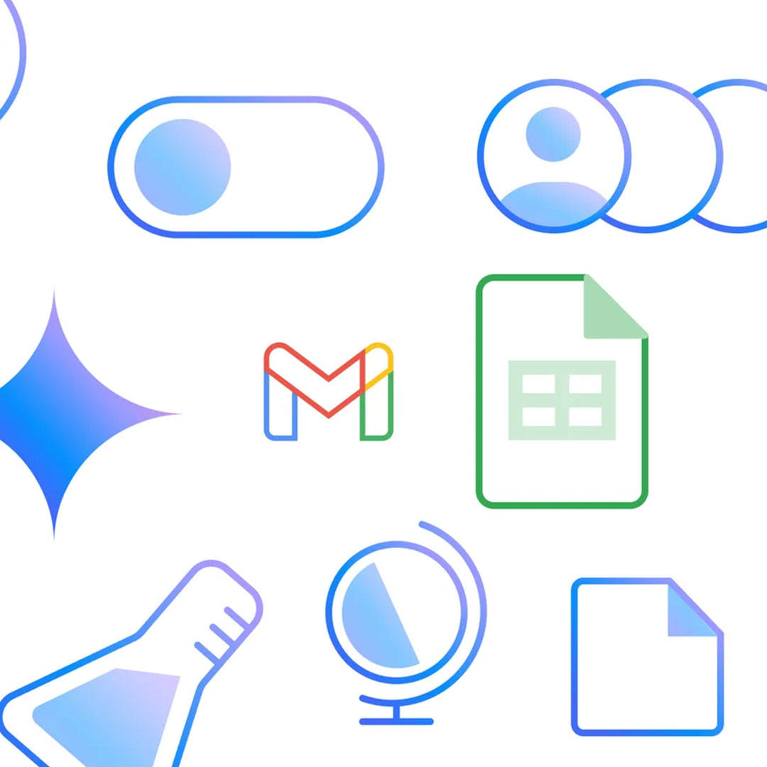 Icon outlines of various Google Workspace applications and features
