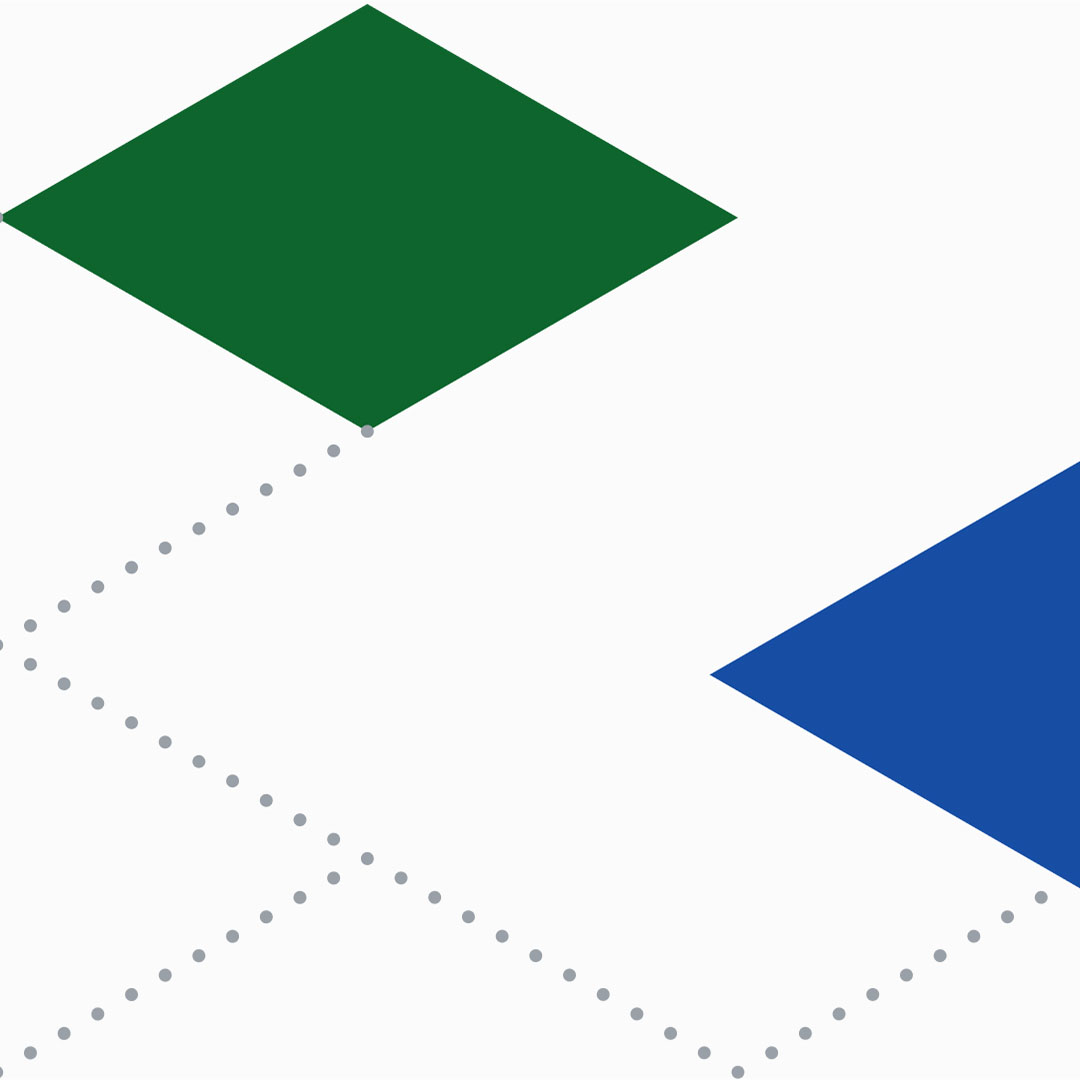 Green and blue squares connected by dotted lines on a white background