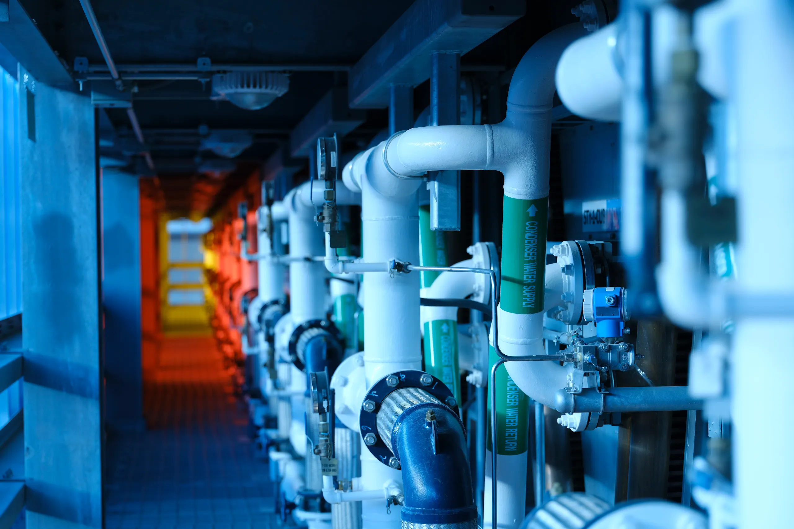 A photograph inside a cooling tower pumping system facility at Google's Storey County, Nevada, data center campus.