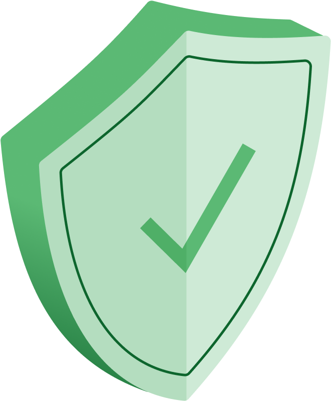 Illustration of a shield in green with a tick in the middle of the shield