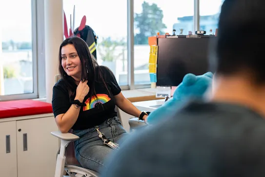 Kareen Elizabeth Araneda sits at her desk at the Quilicura Chile data center