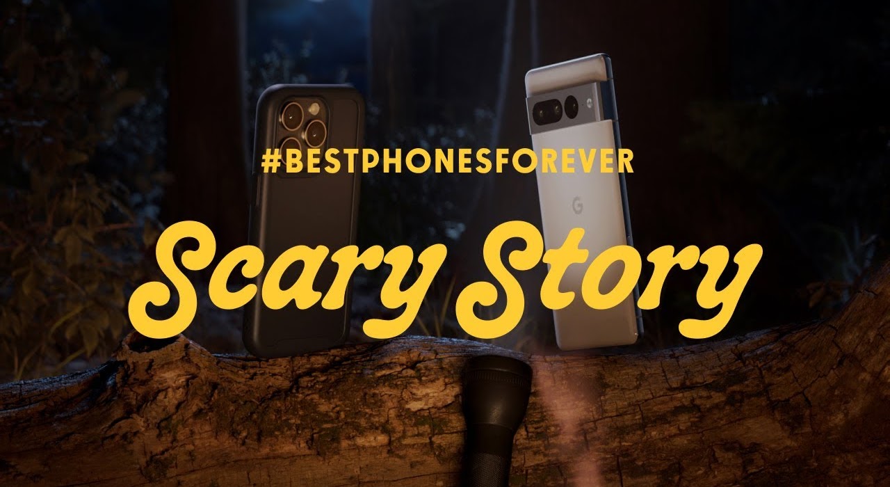 A video preview screen shows a clip from #BestPhonesForever: Scary Story by Google