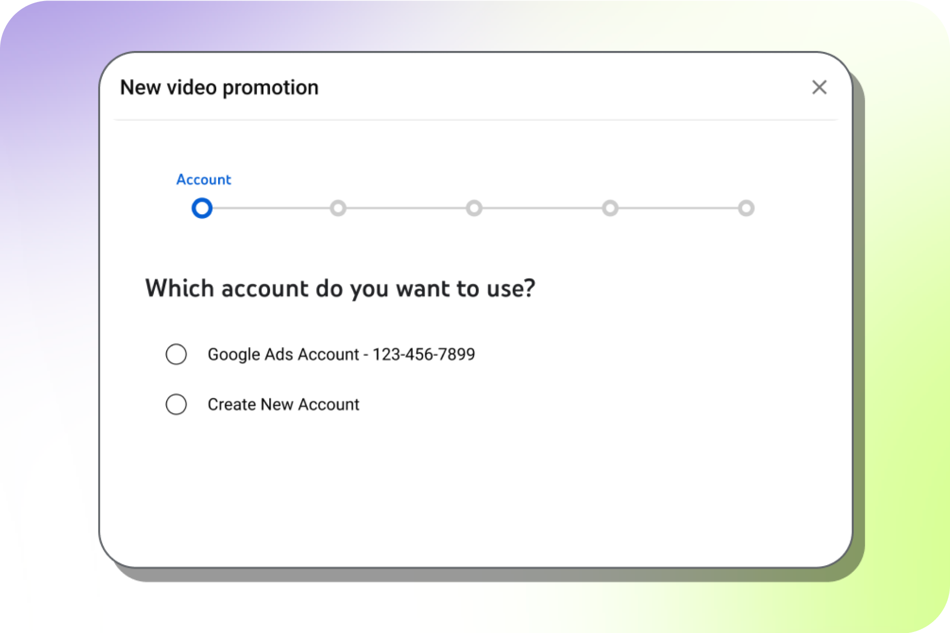 Image of the account selection phase of the setup process.