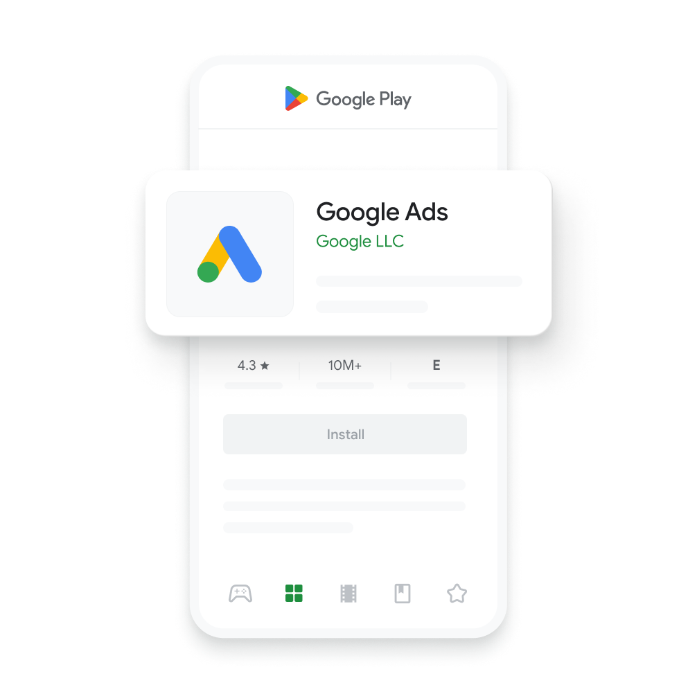 Illustration of the Google Ads Mobile App in the Google Play store.