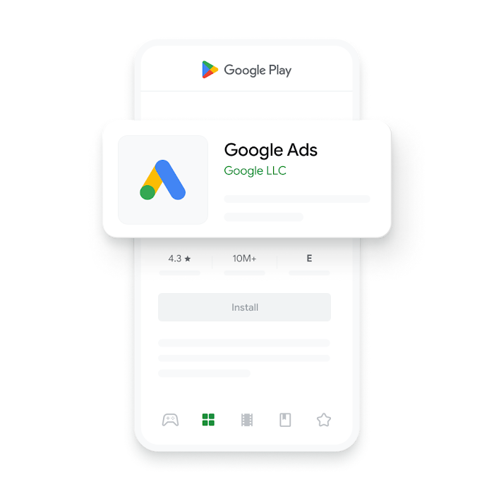 Illustration of the Google Ads Mobile App in the Google Play store.