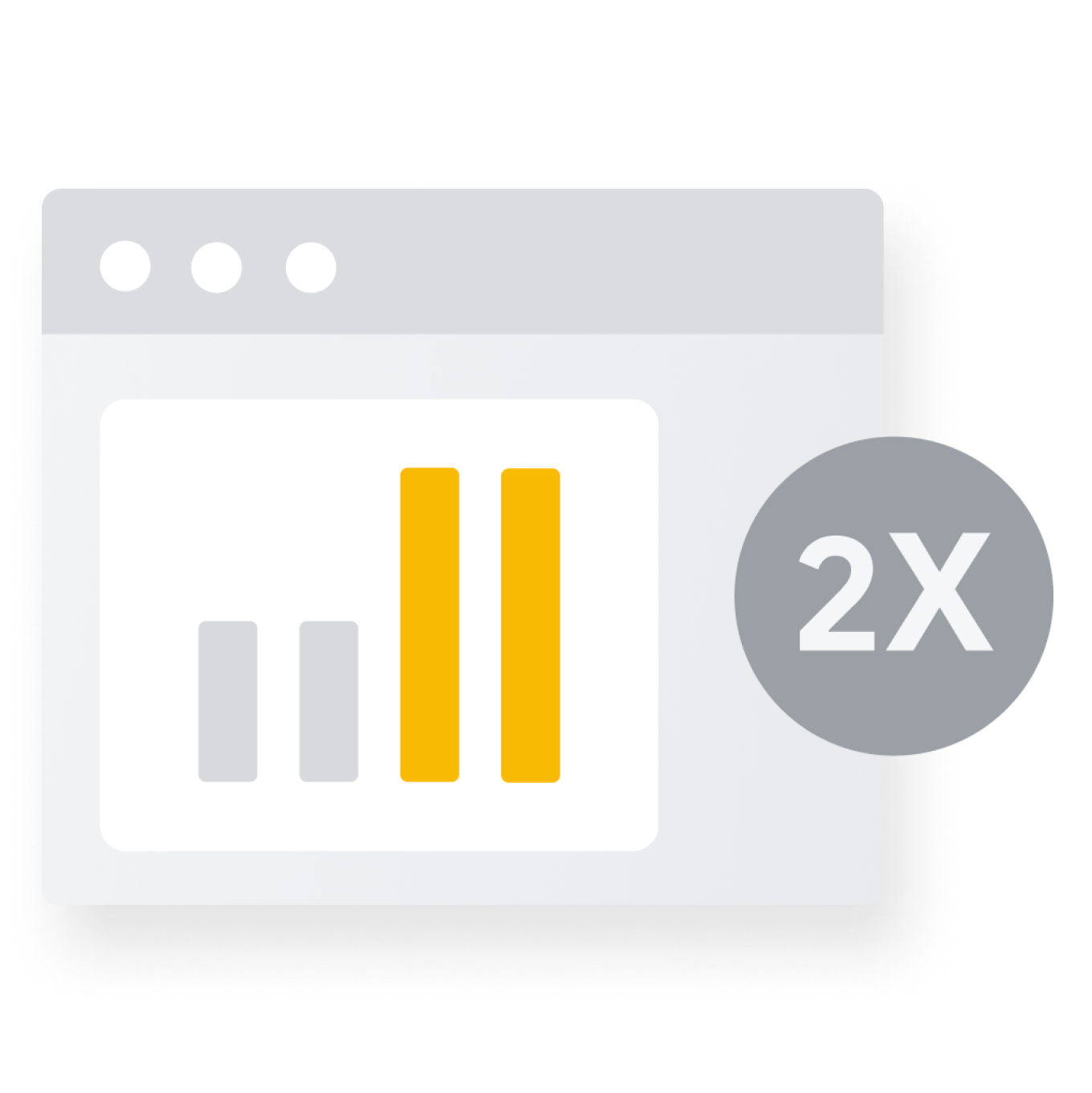 A bar graph shows performance results that doubled.