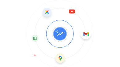 Various Google icons arranged in a circle