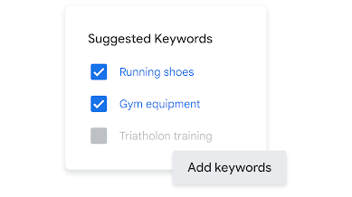 UI shows a keyword suggestion selector