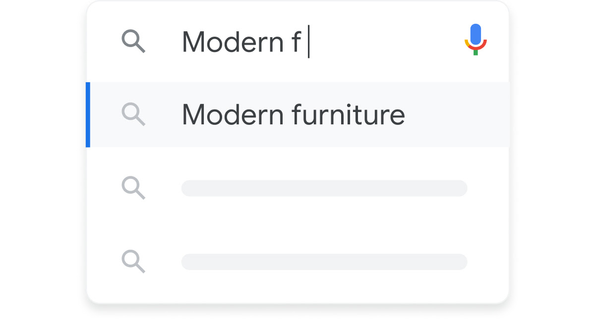 A mobile search for ‘modern furniture'.