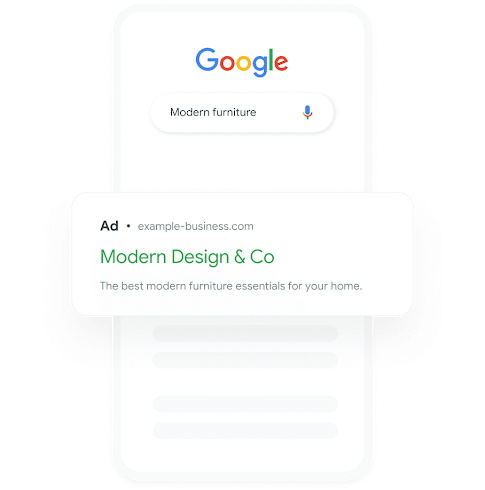 An example ad for a ‘modern furniture’ search and resulting ad