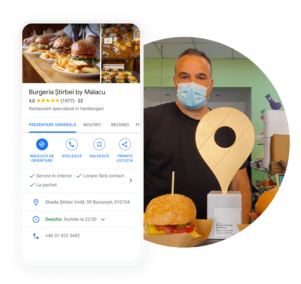 Imagine de copertă restaurante – imagine cu un Profil de companie pentru restaurante pe afișajul unui dispozitiv mobil
