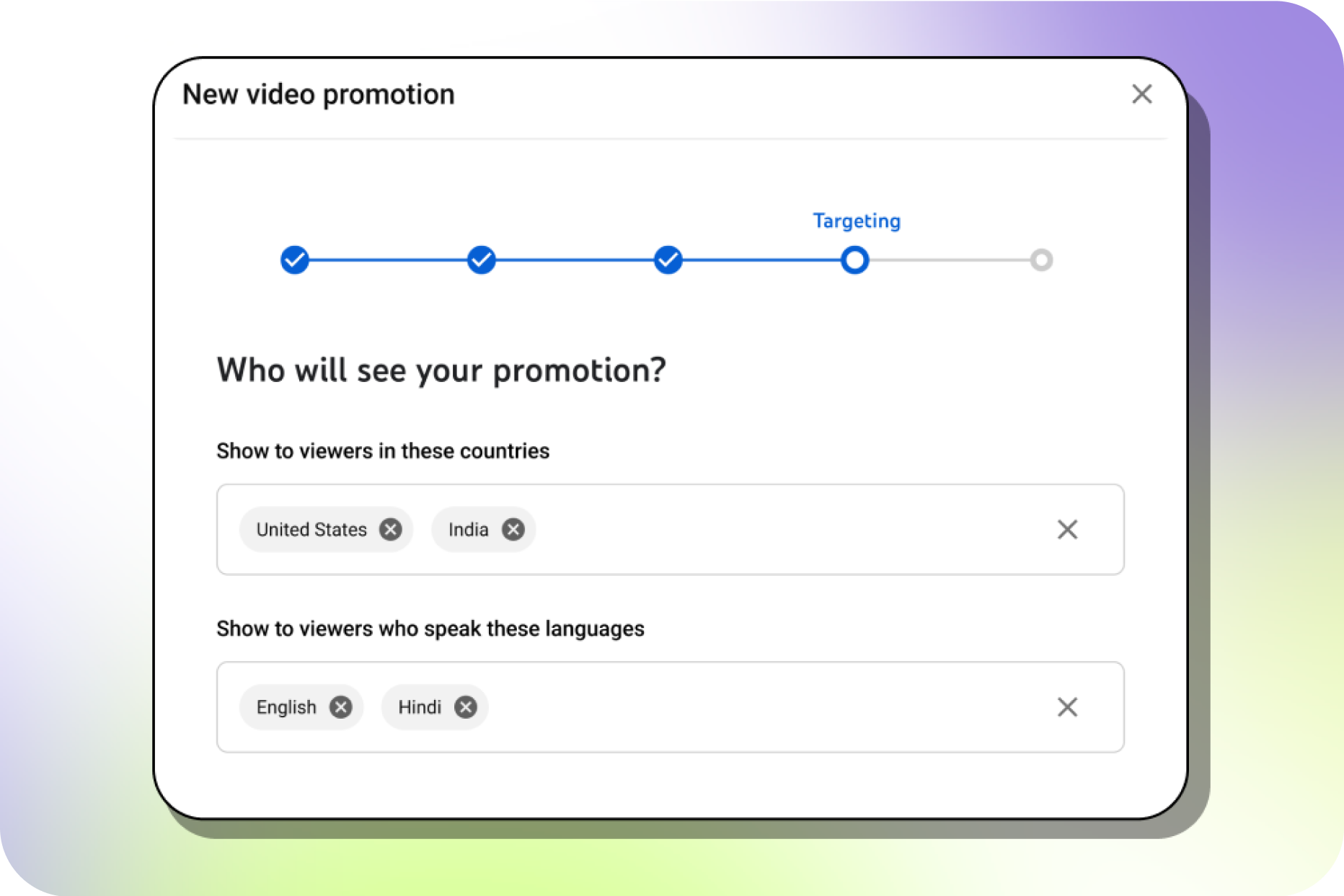 Image of the targeting selection options in the setup process.