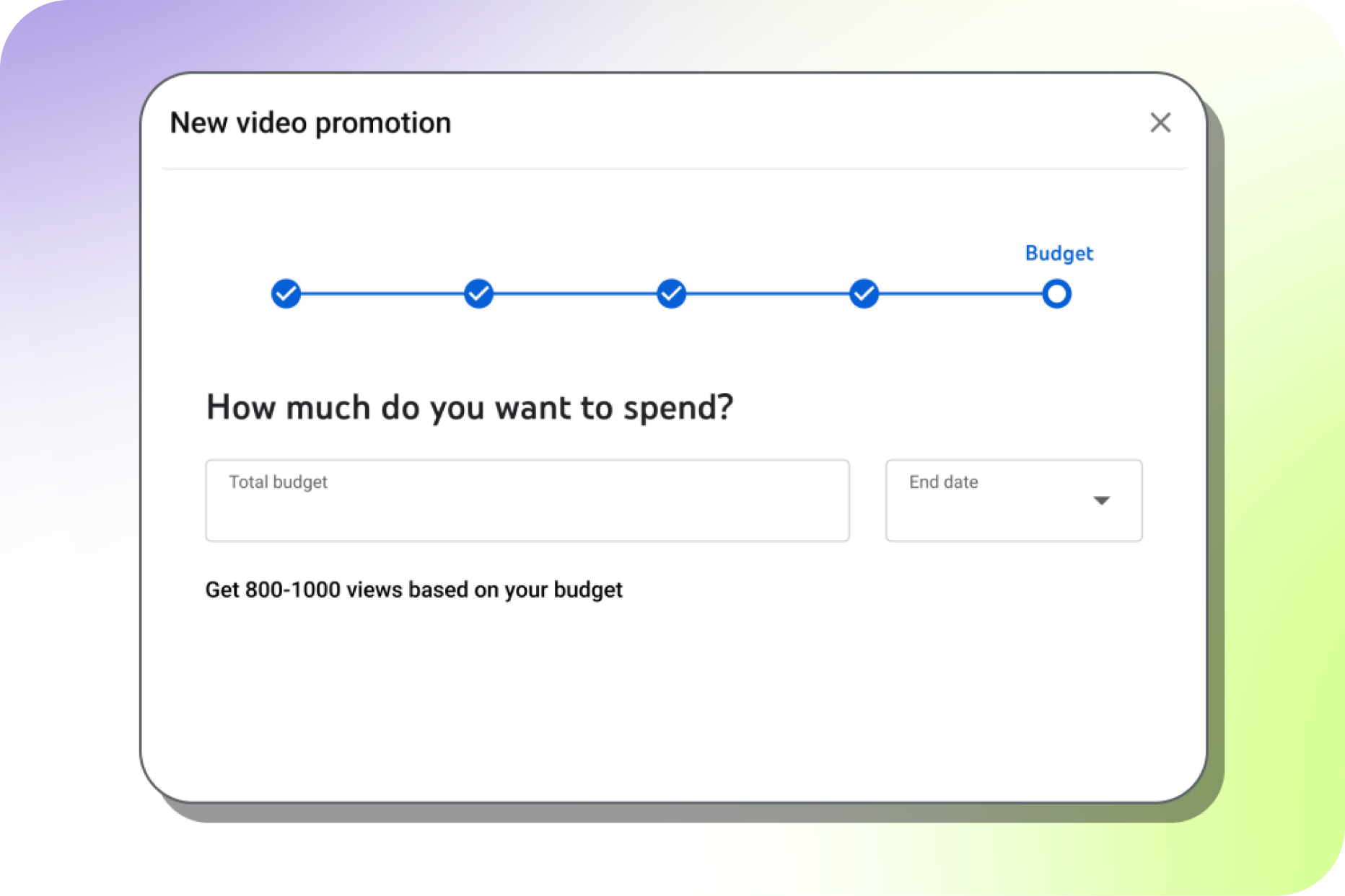 Image of the budget selection options in in the setup process