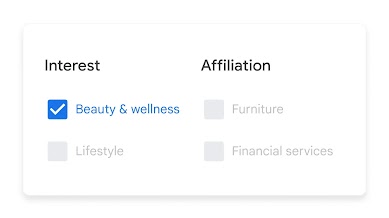 UI showing interest and affiliation selector