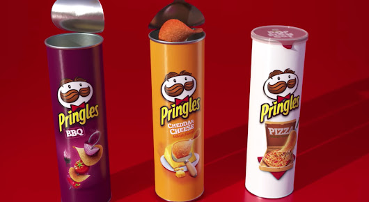 We see cans of BBQ, Cheddar Cheese, and Pizza Pringles.