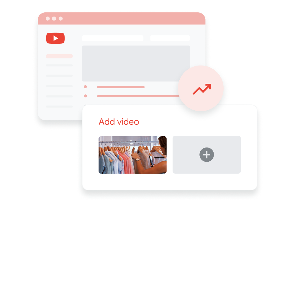 Illustration of a YouTube window with an overlay showing an option to add a video